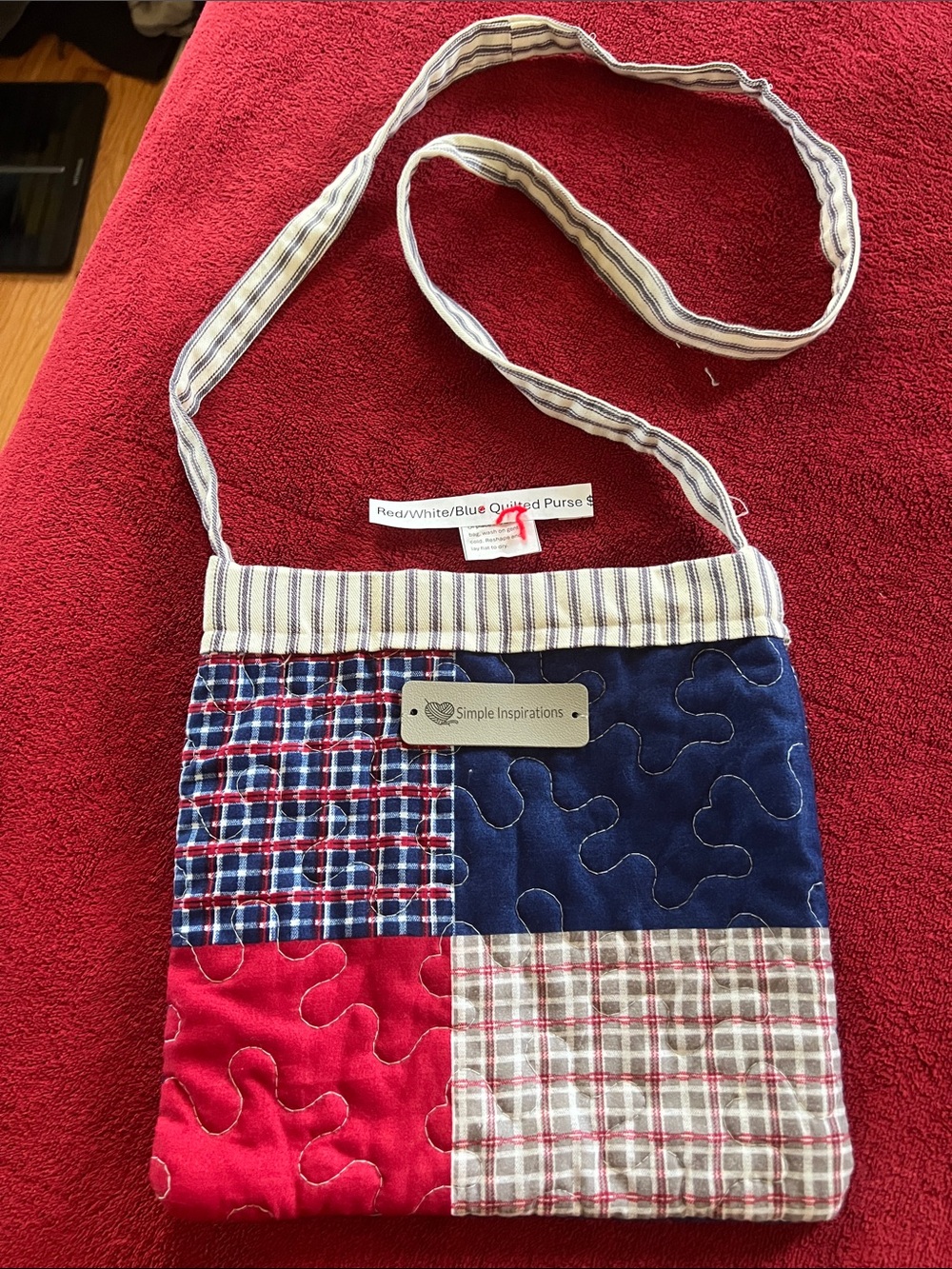 Quilted Patchwork Crossbody Bag - Red/White/Blue